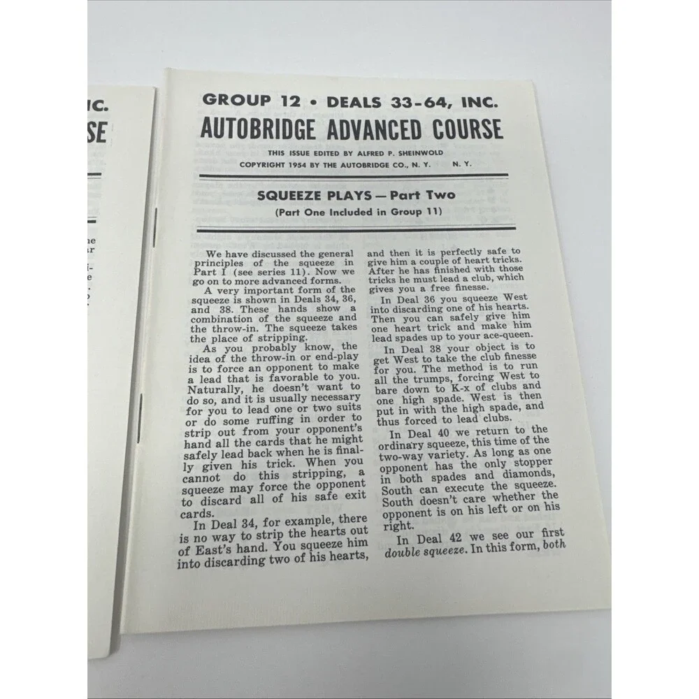 Vintage Advanced Courses in Contract Bridge Group 11/12p Book Bidding & Play